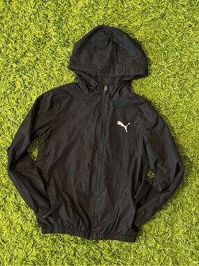 Puma Black Hooded Lightweight Windbreaker with White Logo